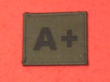 BLOOD GROUP PATCH BADGE A + WITH VELCRO BACKING OLIVE GREEN BADGE