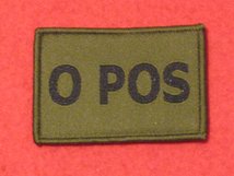 BLOOD GROUP PATCH BADGE O POS WITH VELCRO BACKING OLIVE GREEN BADGE