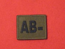 BLOOD GROUP PATCH BADGE AB - WITH VELCRO BACKING OLIVE GREEN BADGE