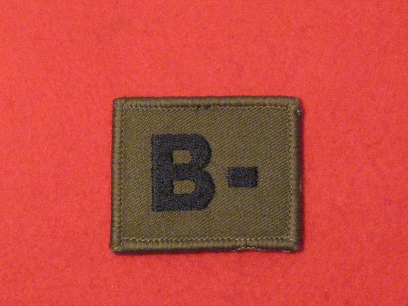 BLOOD GROUP PATCH BADGE B - WITH VELCRO BACKING OLIVE GREEN BADGE ...