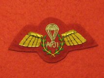 NUMBER 1 DRESS ARMY PARACHUTE JUMP INSTRUCTOR APJI GOLD ON SCARLET BADGE