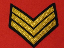 MESS DRESS 3 BAR SERGEANT CHEVRON GOLD ON BLACK BADGE