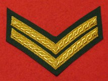 MESS DRESS 2 BAR CORPORAL CHEVRON GOLD ON GREEN BADGE