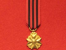 MINIATURE BELGIUM MILITARY LONG SERVICE DECORATION TYPE 1 BRONZE GILT MEDAL GVF