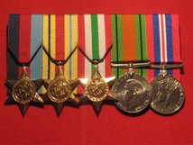 FULL SIZE COURT MOUNTED ORIGINAL WORLD WAR 2 SET OF 5 MEDALS 1939 45 STAR AFRICA STAR ITALY STAR DEFENCE MEDAL END OF WAR MEDAL